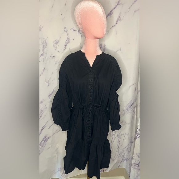 Aster The Label Black Ruched Shirt Dress Sz M - Picture 2 of 8